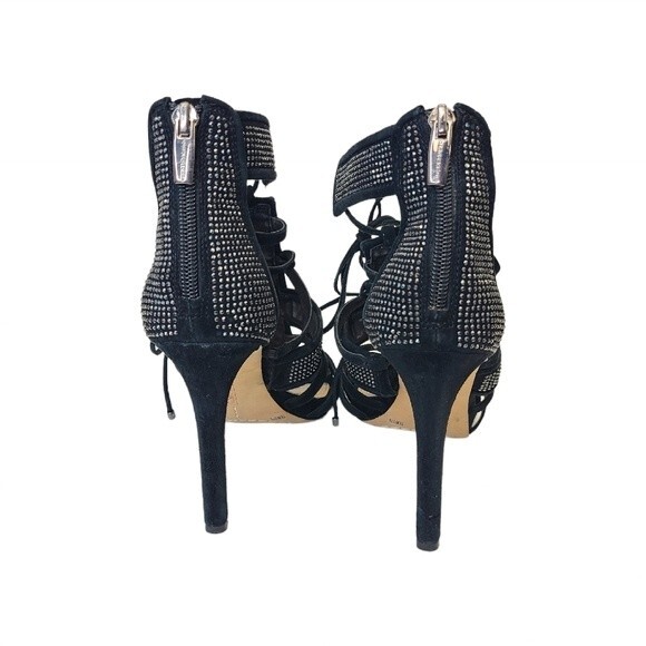Vince Camuto Embellished Black Suede Caged Strappy Heels 7.5 - Picture 4 of 15